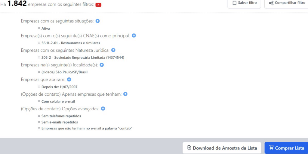 Como uma lista de empresa na CNPJ Biz