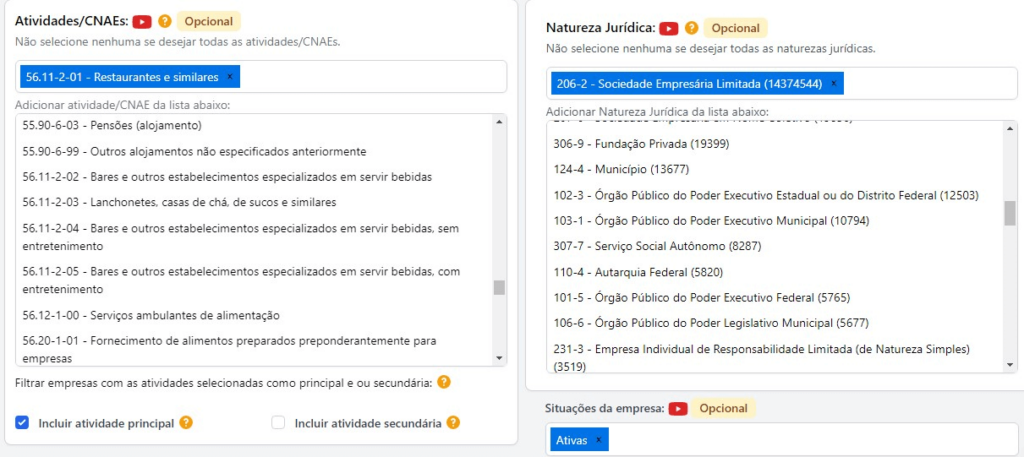 Como uma lista de empresa na CNPJ Biz