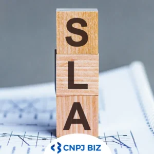 Service Level Agreement - Documento com quadradinhos de madeira por cima. Neles há as letras SLA.