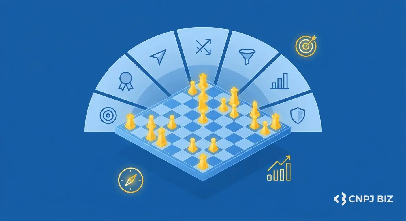 Estrategia de vendas B2B - tabuleiro estrategico com sete pilares e indicadores comerciais