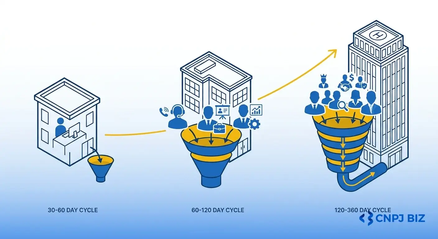 Estrategia de vendas por porte - PME, mid-market e enterprise com diferenca de comite, ciclo e estrutura